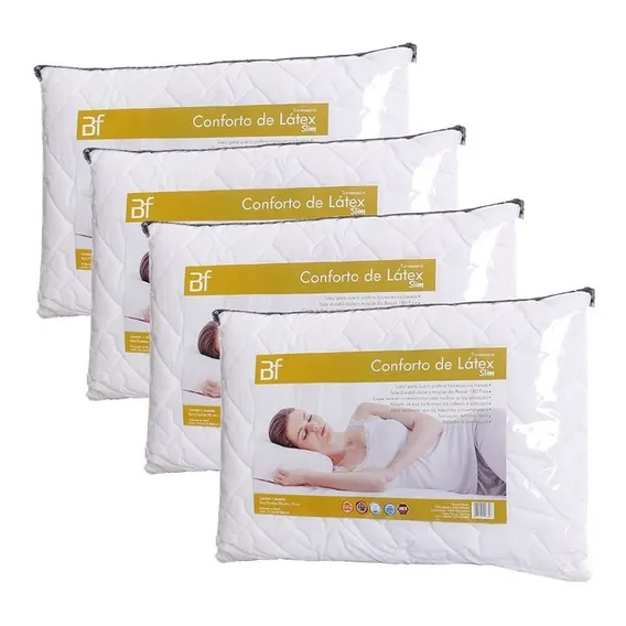 Kit 4 Travesseiro Conforto Látex Slim + Capa Percal 180 Fios Foto 1