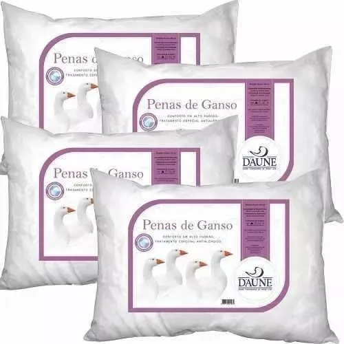 Kit 4 Travesseiros 100% Penas De Ganso 45x65cm Daune Cor Branco Foto 1