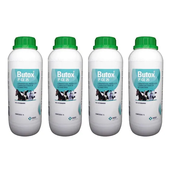 Kit 4 Unidades - Butox Ce 25 Carrapaticida Sarnicida 1l Msd Cor Branco Foto 1
