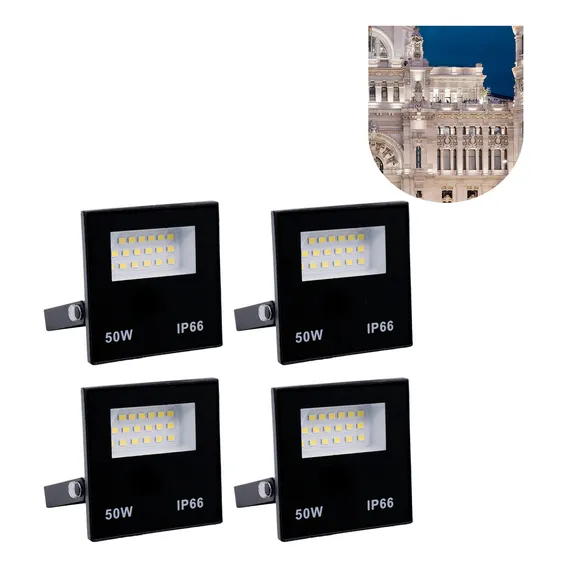 Kit 4 Unidades Refletor Led 50w Holofote Bivolt Branco Frio Carcaça Preto Luz Branco-frio 110v/220v (bivolt) Foto 1