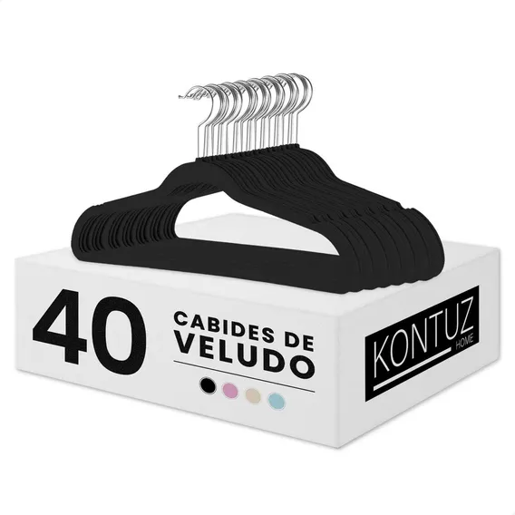 Kit 40 Cabide Infantil Veludo Cabide Infantil aveludado Slim Antideslizante Ultra Fino Kontuz Cor Preto Foto 1