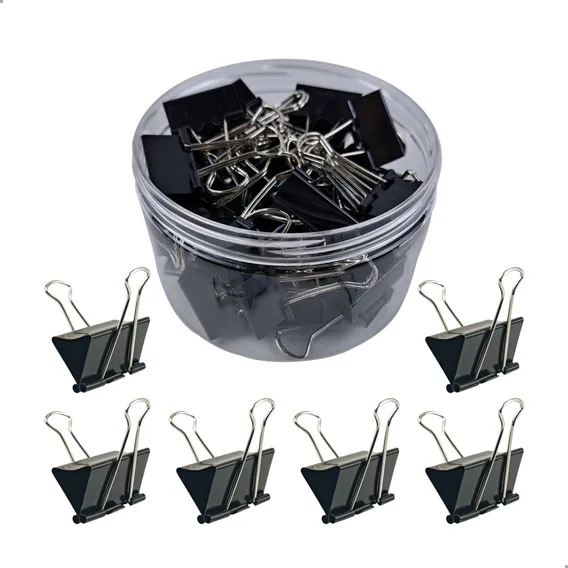 Kit 40 Clips Borboleta Prendedor De Papel Binder Preto 19mm Foto 1