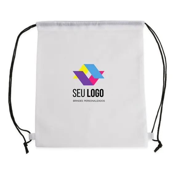 Kit 40 Mochilas Saco Sacochila Poliéster Personalizada Cor Branco Lisa Foto 1