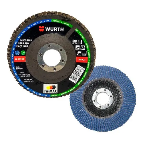 Kit 40pçs Disco Lixadeira Flap 4.1/2 Grão 120 Wurth Aço Inox Cor Azul Foto 1