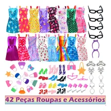 Kit 42 Pe莽as Para Barbie Boneca Roupas Acess贸rios Bolsas Foto mini 1