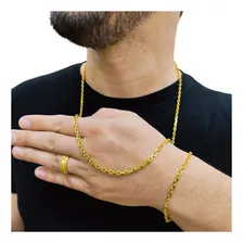 Kit 4mm Cordão Mais Pulseira Premium 100% Moeda Antiga Cor Dourado Foto  mini 1