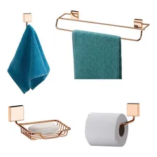 Kit 4pç Banheiro Porta Papel HigiĂȘnico Toalheiro Cabide RosĂ© Foto mini 1