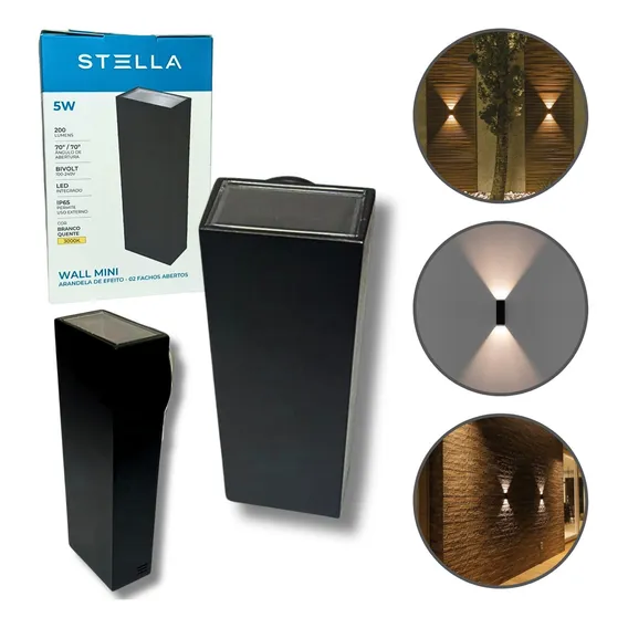Kit 4x Arandela Wall Mini 5w 2 Fachos Abertos Sth9730pto/30 Estrutura Preto 110v/220v Foto 1