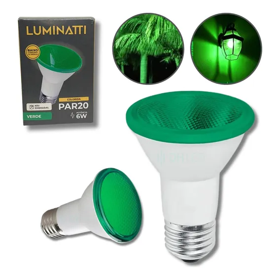 Kit 4x Lâmpada Led Par20 6w Verde Ip65 Luminatti Lm161 Foto 1