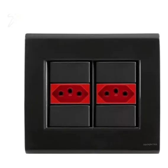 Kit 4x4 Tomada Dupla 20a Vermelha Liz Grafite Tramontina Cor Preto Foto 1