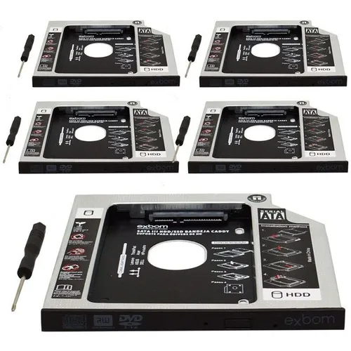 Kit 5 Adaptador Caddy Sata Dvd 9.5mm 3 Hd Ssd 2,5´´ Notebook Foto 1