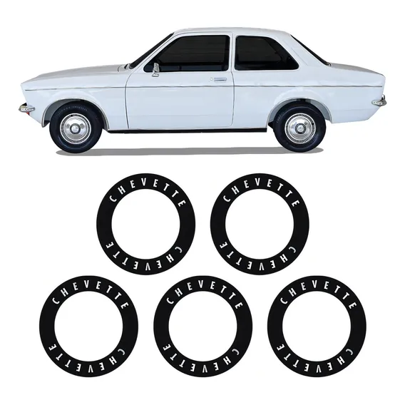 Kit 5 Adesivos Calota Roda Chevette 1976 Sl Tubarão Preto Foto 1