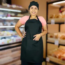 Kit 5 Avental + Touca Gorro Cozinheira Padaria Cozinha Food Cor Preto Desenho do tecido Liso Foto mini 3