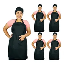 Kit 5 Avental + Touca Gorro Cozinheira Padaria Cozinha Food Cor Preto Desenho do tecido Liso Foto mini 1