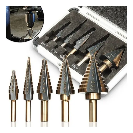 Kit 5 Brocas C么nicas Escalonadas 50 Medidas Titanio Foto 1