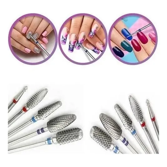 Kit 5 Brocas Tungstênio Lixa Profissional Unha Gel Manicure Foto 1