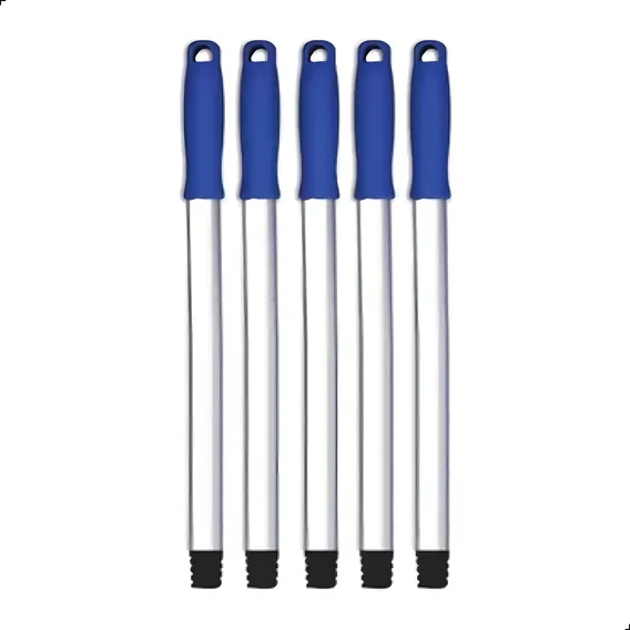 Kit 5 Cabo Aluminio 1,40 Metros Manopla Azul Liso Rosca Foto 1
