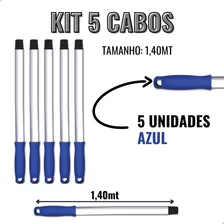 Kit 5 Cabo Aluminio 1,40 Metros Manopla Azul Liso Rosca Foto mini  3