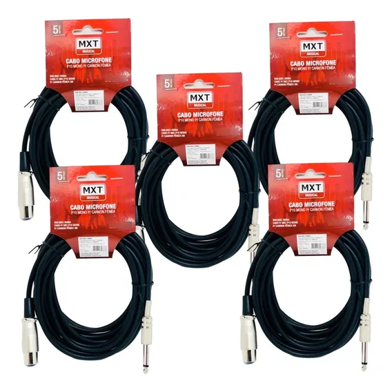Kit 5 Cabo Microfone P10 Mono X Canon Xlr Femea 5 Metros Foto 1