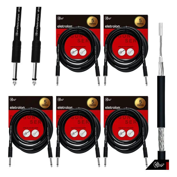 Kit 5 Cabo P10 P10 Mono Para Violão Guitarra Baixo 5m Metros Foto 1