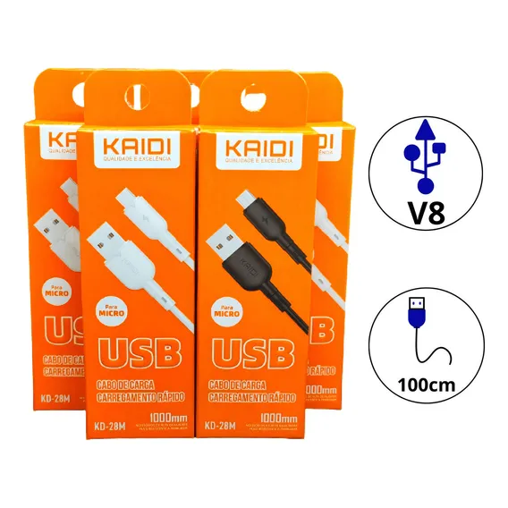 Kit 5 Cabos Usb Celular V8 Android Kaidi Foto 1