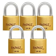 Kit 5 Cadeados 30mm Papaiz Cor Dourado Foto mini 1