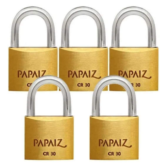 Kit 5 Cadeados 30mm Papaiz Cor Dourado Foto 1
