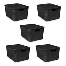 Kit 5 Caixas Organizadoras Rattan Preto Com Tampa 7 Litros Foto  mini 1