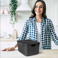 Kit 5 Caixas Organizadoras Rattan Preto Com Tampa 7 Litros Foto mini  2