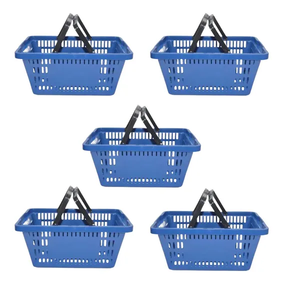 Kit 5 Cesta Plástica De Supermercado 13 Litros Azul Foto 1
