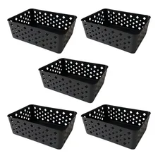 Kit 5 Cestos Organizador Multiuso Empilhável Gaveta 19x14x6 Cor Preto Foto mini 1