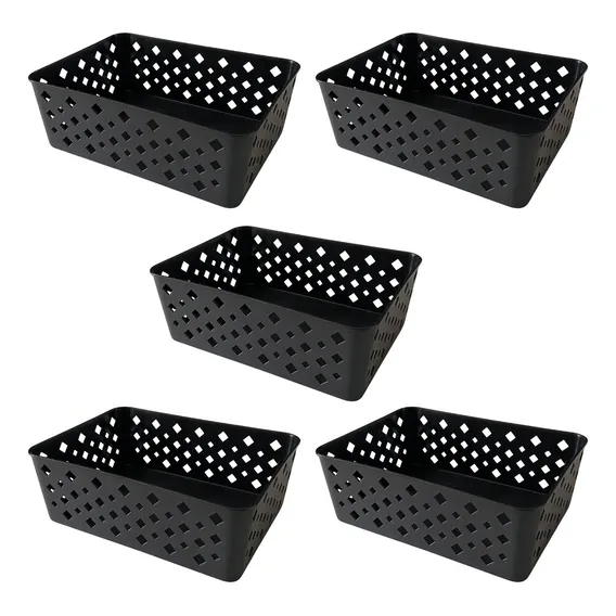 Kit 5 Cestos Organizador Multiuso Empilhável Gaveta 19x14x6 Cor Preto Foto 1