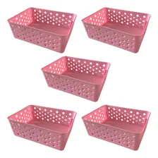 Kit 5 Cestos Organizador Multiuso Empilhável Gaveta 19x14x6 Cor Rosa Foto  mini 1