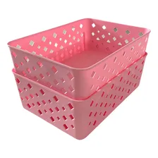Kit 5 Cestos Organizador Multiuso Empilhável Gaveta 19x14x6 Cor Rosa Foto mini  2