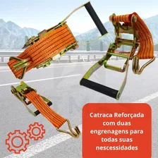 Kit 5 Cinta Amarração 10 Mt 5 Toneladas Carga Pesada Catraca Cor KIT 5 X LARANJA 5 TON 10 MTS COM CATRACA Foto mini  3