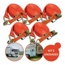 Kit 5 Cinta Amarração 10 Mt 5 Toneladas Carga Pesada Catraca Cor KIT 5 X LARANJA 5 TON 10 MTS COM CATRACA Foto  mini 1