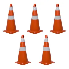 Kit 5 Cone Flexível Sinalização 50cm Com Faixa Refletiva Cor Laranja/branco Foto mini 1
