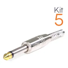 Kit 5 Conector Plug P10 Mono Voik Prtm-p10 Com Mola Prata Cor Prateado Foto mini  2