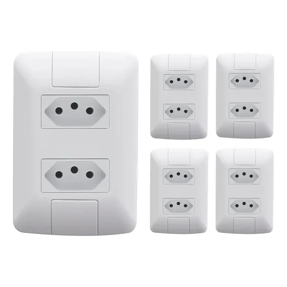 Kit 5 Conjunto Tomada Dupla 20a 2pt 250v Tramontina Aria 57241066 Foto 1