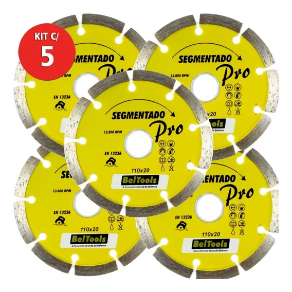 Kit 5 Disco Diamantado Segmentado 110 X 20mm Beltools Foto 1