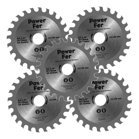 Kit 5 Disco Serra Circular Para Madeira 4.3/8 110mm 24dentes Foto 1