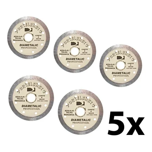 Kit 5 Discos Corte Diamantado Porcelanato 110mm Diametalic Foto 1