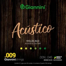Kit 5 Encordoamento Violão Acústico Aço Giannini Geswal .009 Foto mini 2