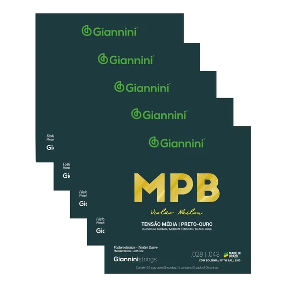 Kit 5 Encordoamento Violão Giannini Mpb Nylon Genwbg Fósforo Foto 1