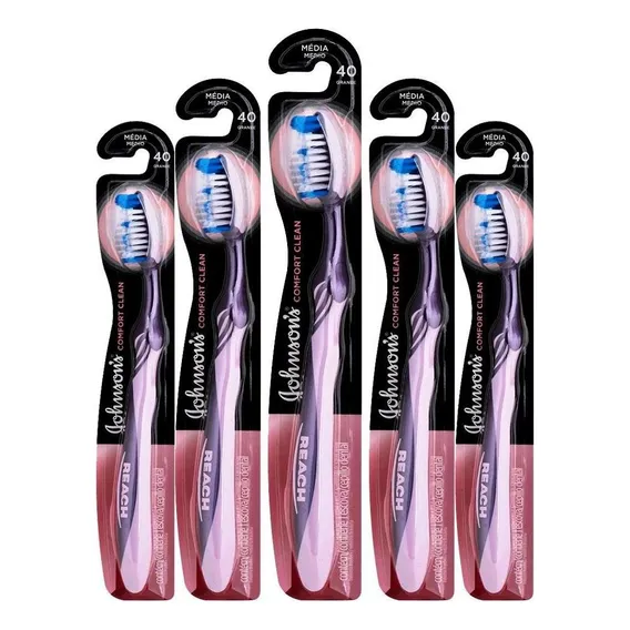 Kit 5 Escova Dental J&j Reach Comfort Clean Média 40 Foto 1