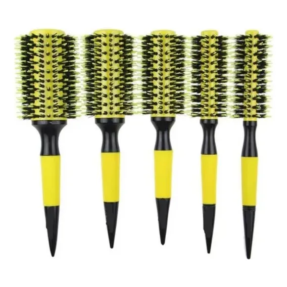 Kit 5 Escovas Amarela Profissionais Cabelo Cerdas De Javali Foto 1
