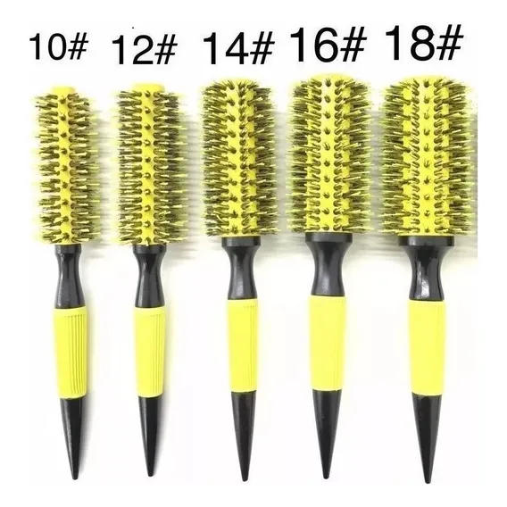 Kit 5 Escovas Profissionais Cabelo Cerdas Javali - Amarelo Foto 1