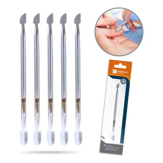 Kit 5 Espátula Cutícula Manicure Unha Raspador Empurrador Aço Inox Premium Monolo Foto 1