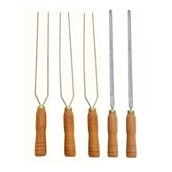 Kit 5 Espeto Churrasco Em Inox 63cm - 3 Duplo E 2 Simples Foto 1