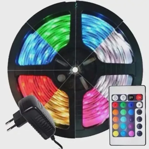Kit 5 Fita Led Rgb 5050 Bivolt Multicores Fonte E Controle Foto 1